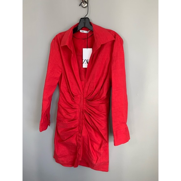 NWT Blogger Fav Zara Red Linen Draped Dress - Picture 10 of 11
